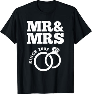 16th Wedding Anniversary Husband Wife Mr. & Mrs. Since 2007 T-Shirt - T-Shirt | Black