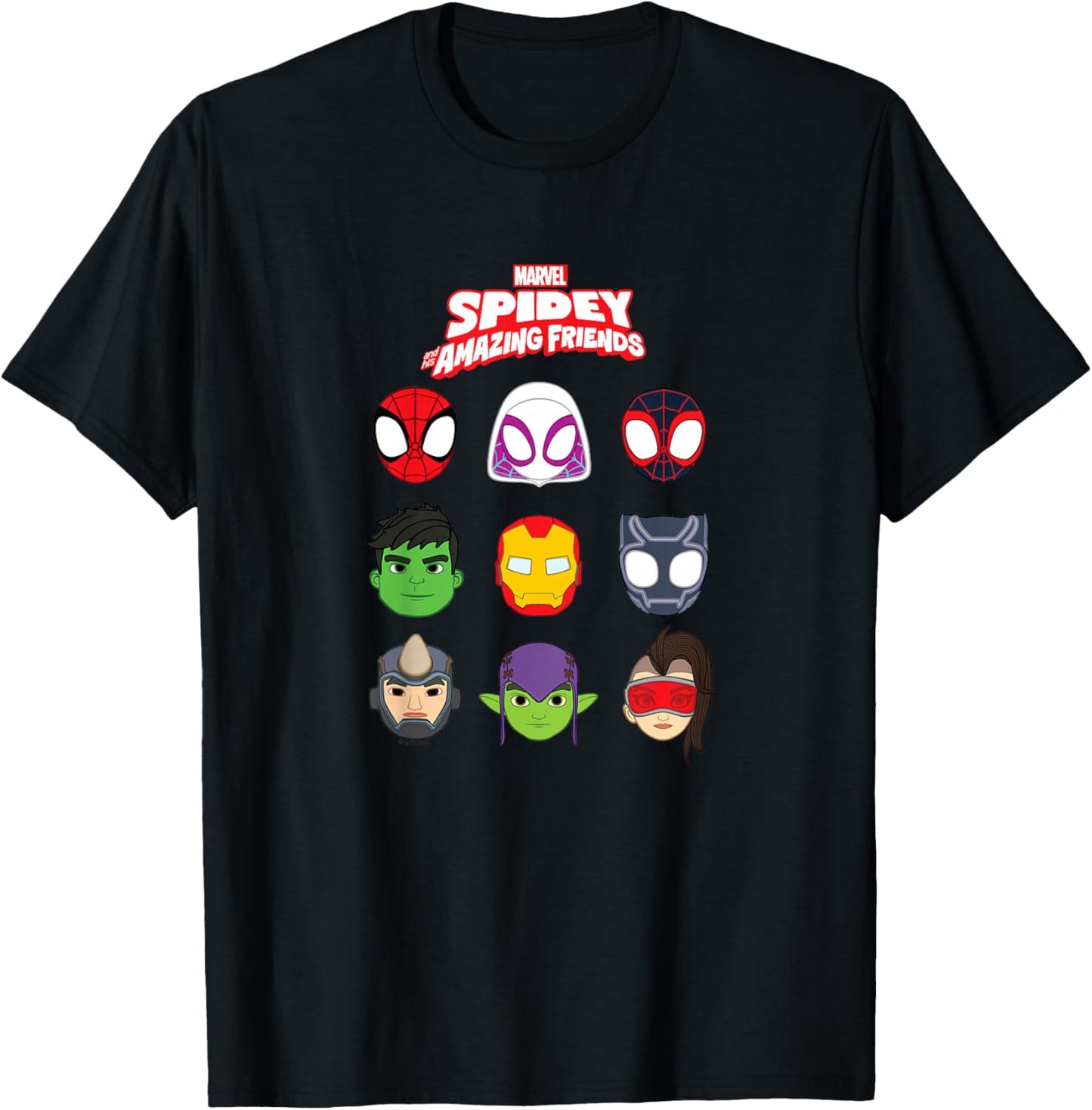 Kids Spidey And His Amazing Friends - Faces Grid T-Shirt - T-Shirt | Black