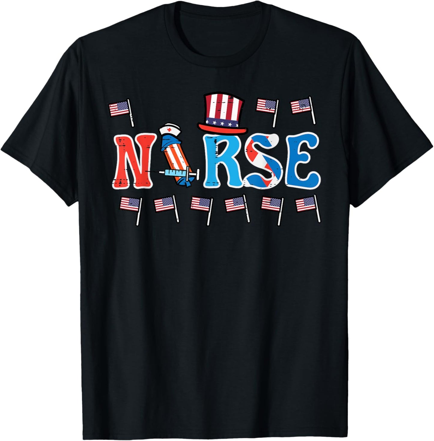 4th Of July Nurse US Flags Patriotic Scrub Top Women Men T-Shirt - T-Shirt | Black