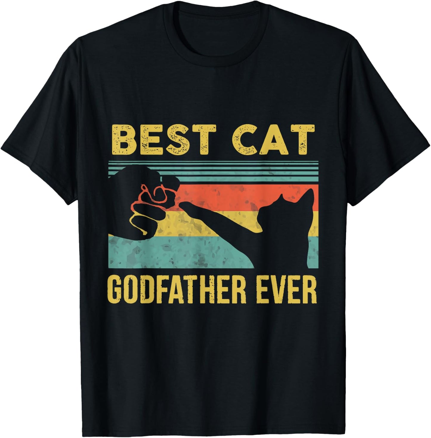 Best Cat Godfather Ever Vintage Cats Happy Father's Day T-Shirt - T-Shirt | Black