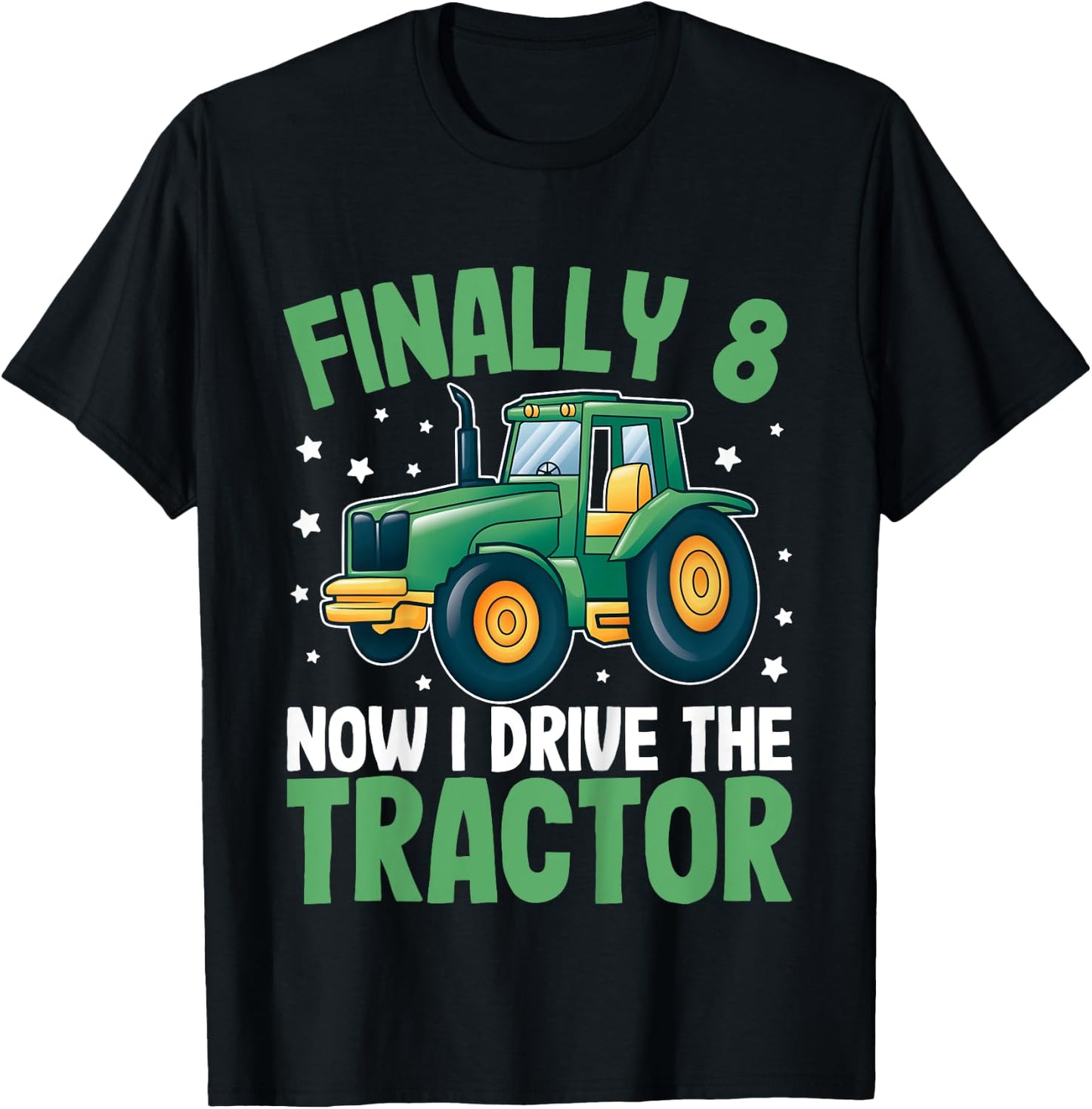 Kids Finally 8 Years | 8th Birthday | Farmer Toddler Boys Tractor T-Shirt - T-Shirt | Black
