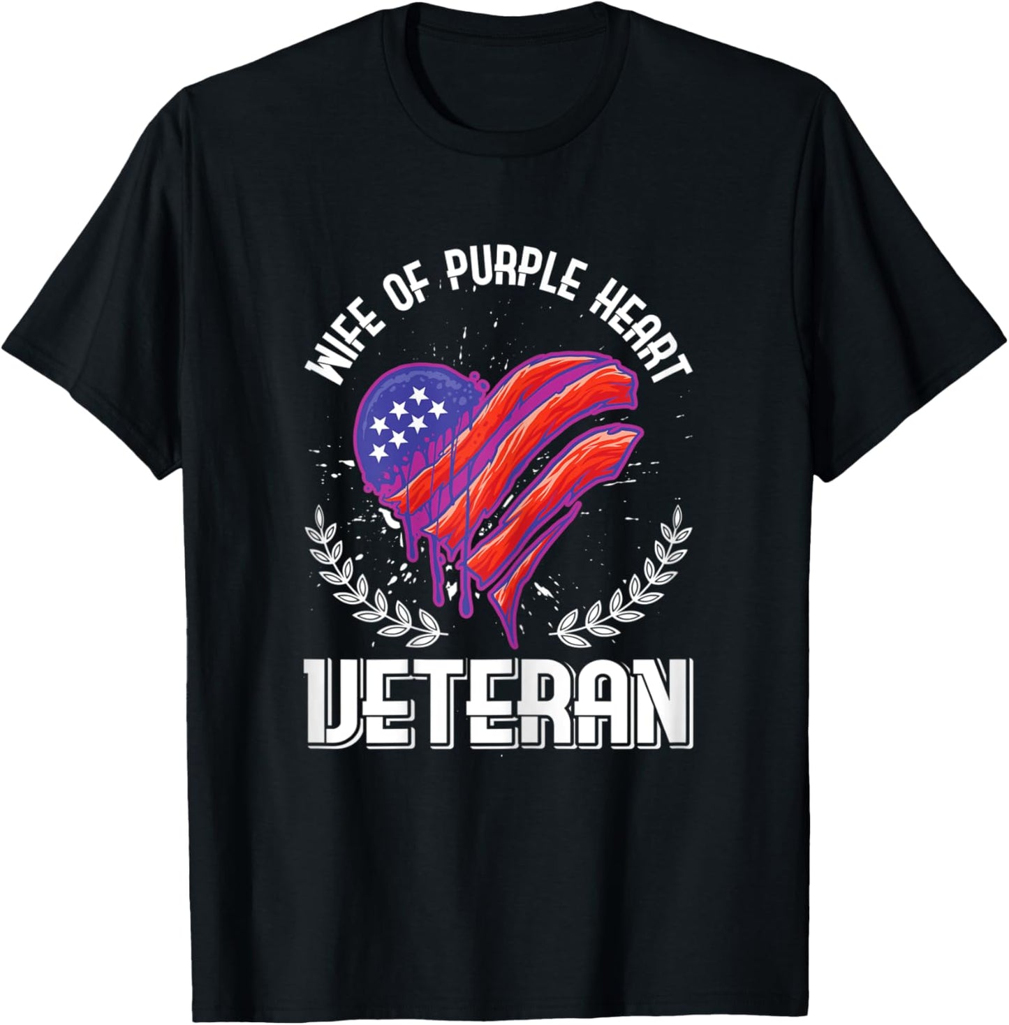 Wife of purple heart Veteran American flag T-Shirt - T-Shirt | Black