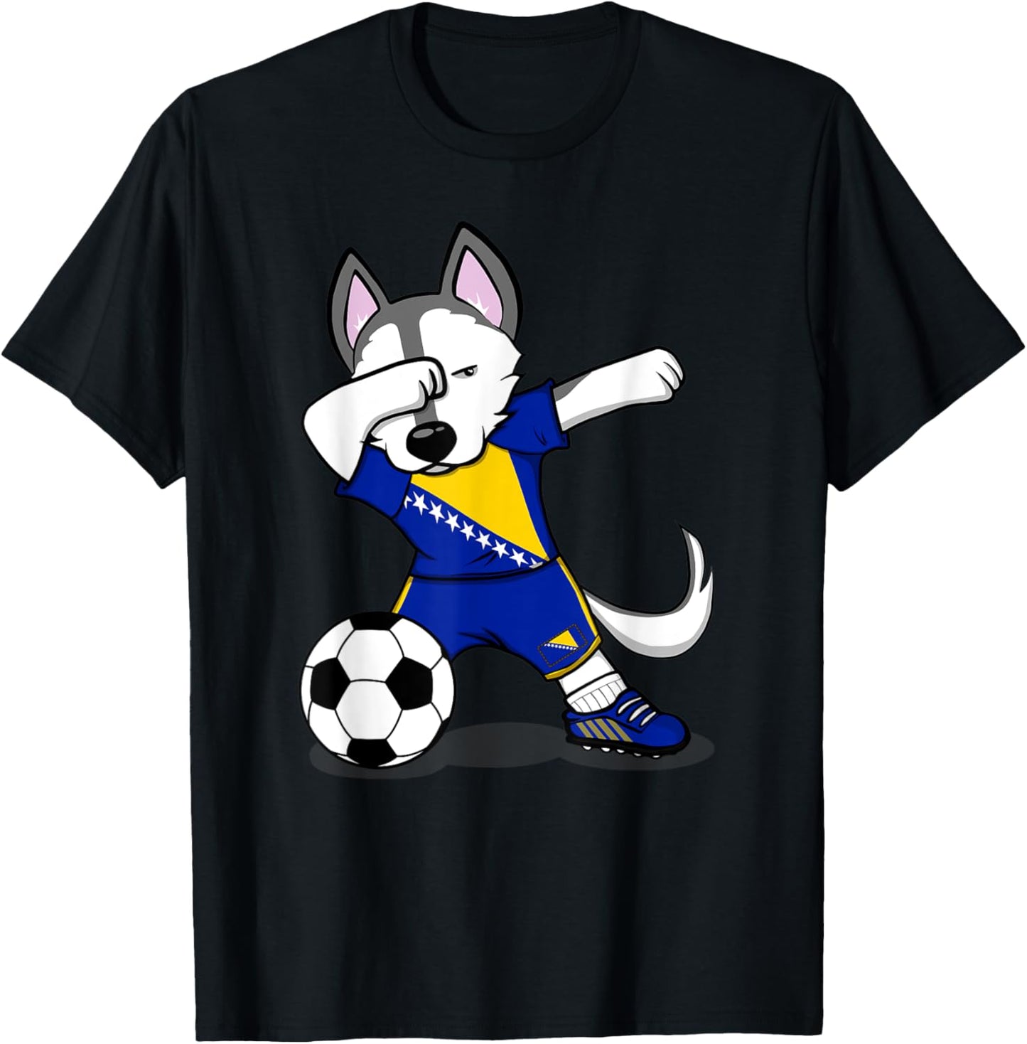Dabbing Husky Dog Bosnia And Herzegovina Soccer Fans Jersey T-Shirt - T-Shirt | Black