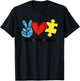 Peace Love Autism Puzzle Ribbon Gift Autism Awareness Day T-Shirt - T-Shirt | Black