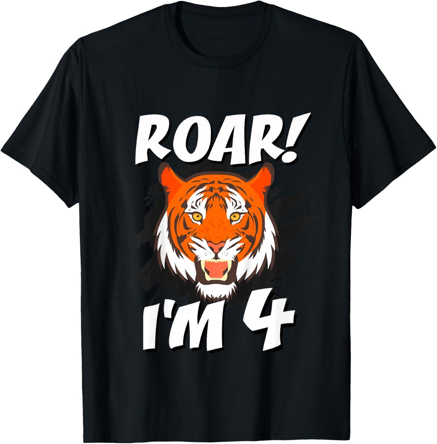 4 Year Old Tiger Birthday Party Tigers Roar Safari 4th Gift T-Shirt - T-Shirt | Black