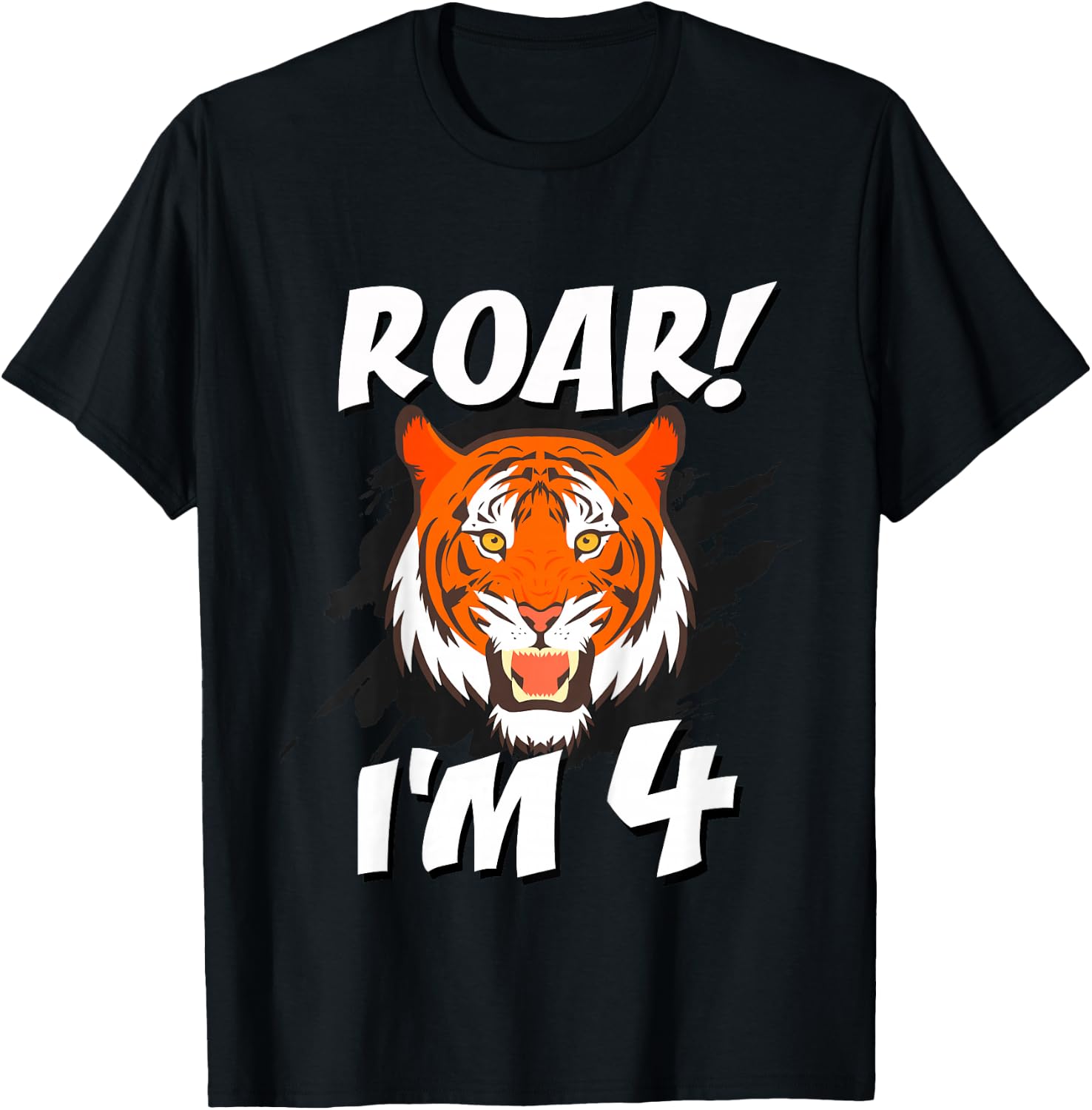 4 Year Old Tiger Birthday Party Tigers Roar Safari 4th Gift T-Shirt - T-Shirt | Black
