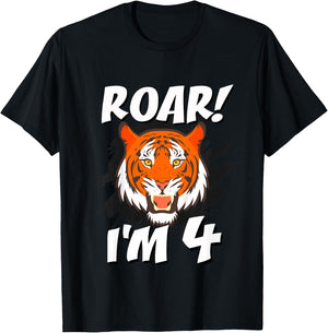 4 Year Old Tiger Birthday Party Tigers Roar Safari 4th Gift T-Shirt - T-Shirt | Black