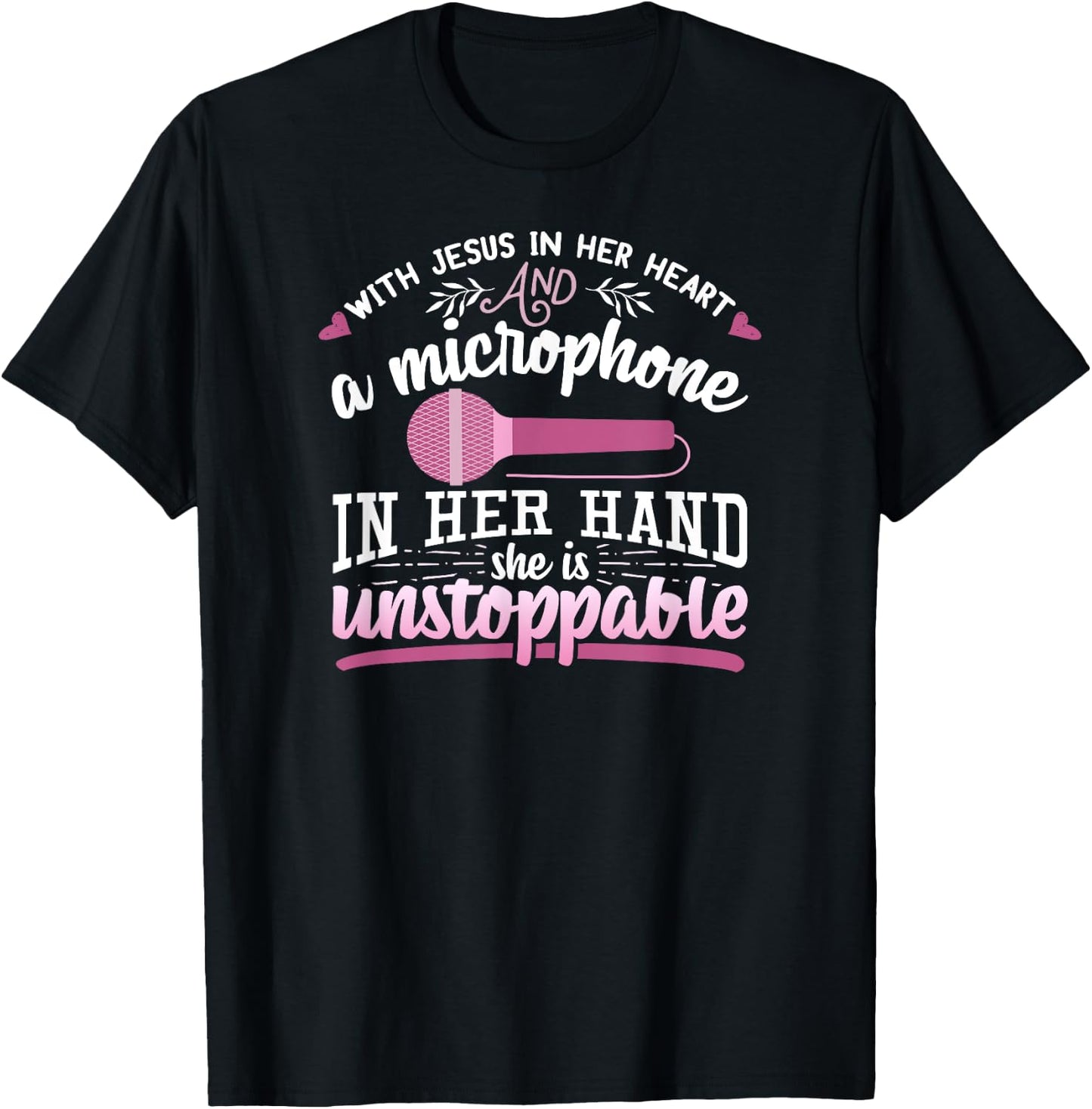 Christian Gospel Singer With Jesus In Her Heart Microphone T-Shirt - T-Shirt | Black