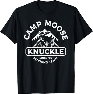 Camping Camper Camp Moose Knuckle Since '86 Pitching Tents T-Shirt - T-Shirt | Black