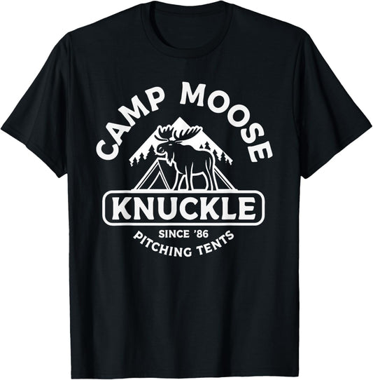 Camping Camper Camp Moose Knuckle Since '86 Pitching Tents T-Shirt - T-Shirt | Black
