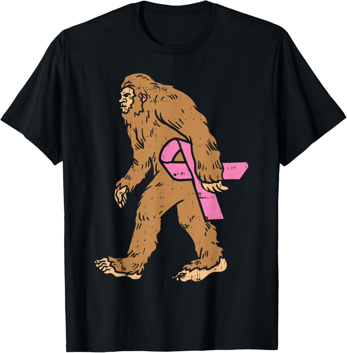 Bigfoot Sasquatch Funny Pink Ribbon Breast Cancer Awareness T-Shirt - T-Shirt | Black