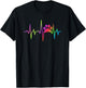 Women Men Kids Dog Cat Paw Print Heart Beat T-Shirt - T-Shirt | Black