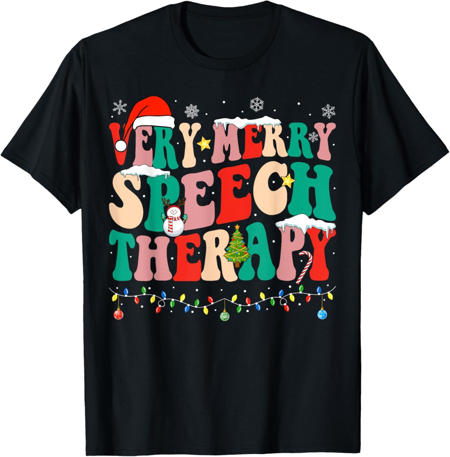 Very Merry Speech Therapy Christmas Speech Therapist SLP T-Shirt - T-Shirt | Black