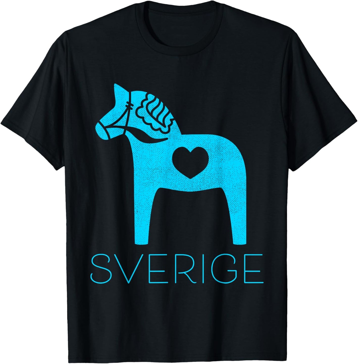 Sverige Sweden Swedish Blue Dala Horse Heart Dalecarlian T-Shirt - T-Shirt | Black