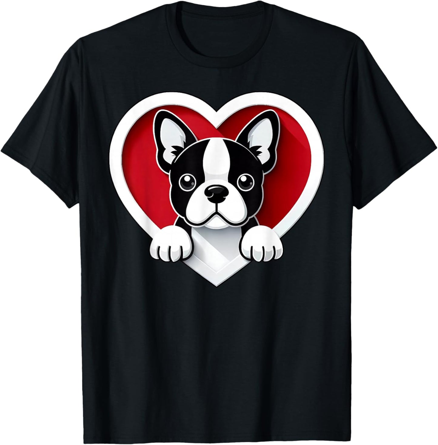 Boston Terrier Heart Cute Bostie Puppy Lover or Dog Owner T-Shirt - T-Shirt | Black