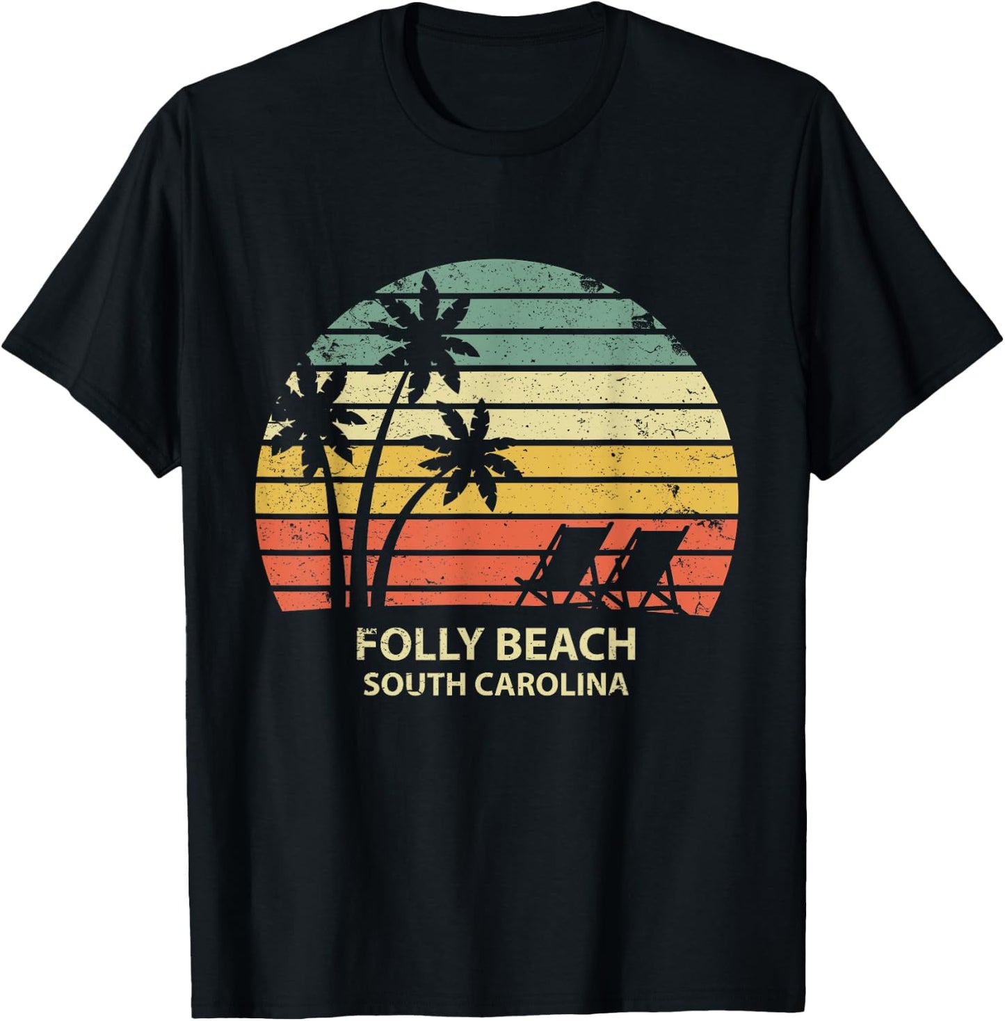 Vintage South Carolina Folly Beach T Shirt Cool Retro Men Women Girls Kids T-Shirt - T-Shirt | Black
