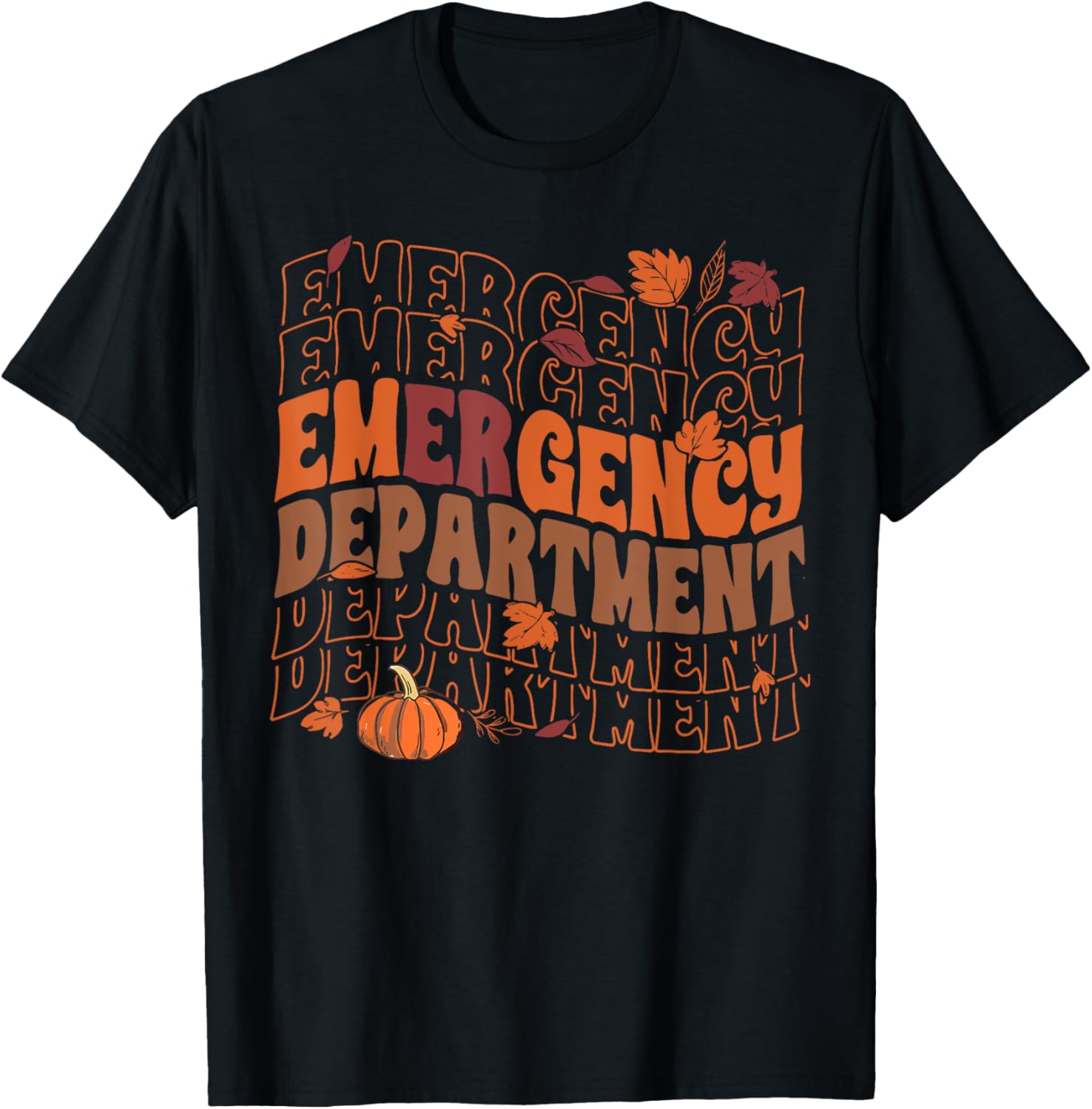 Retro Groovy Emergency Department Pumpkin Fall Thanksgiving T-Shirt - T-Shirt | Black