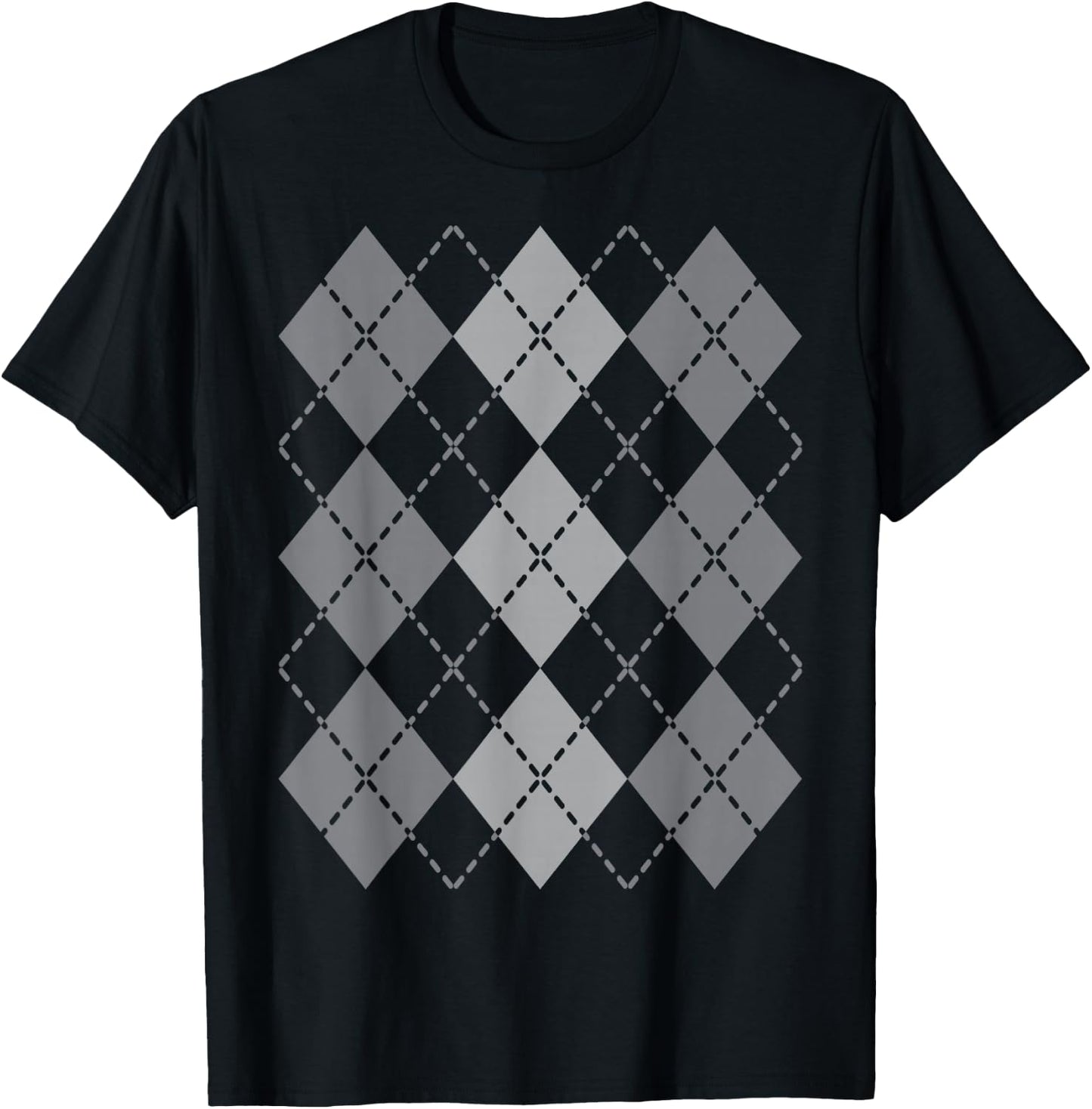 Preppy Plaid Argyle Stylish & Fun Faux Sweater Design T-Shirt - T-Shirt | Black