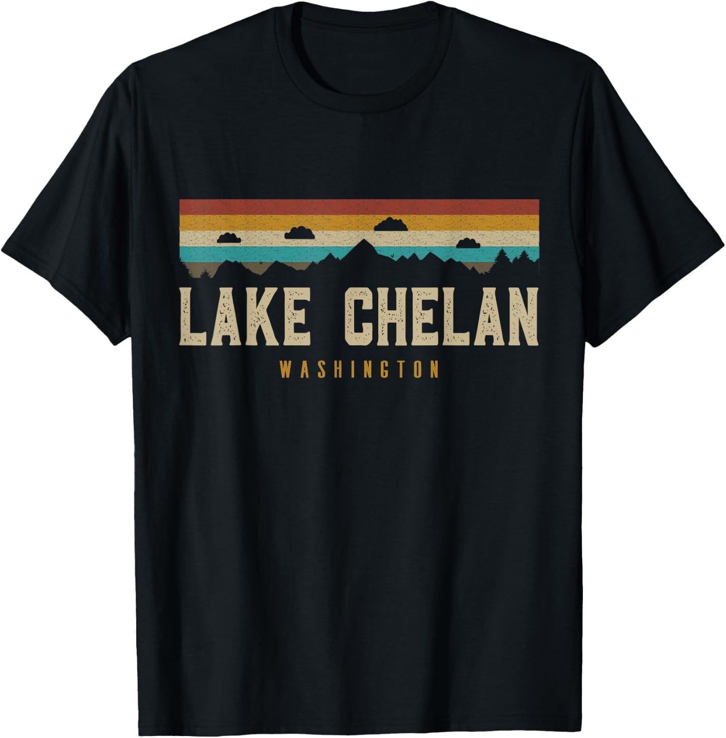 Lake Chelan Vintage Mountains Hiking Camp Washington Retro T-Shirt - T-Shirt | Black