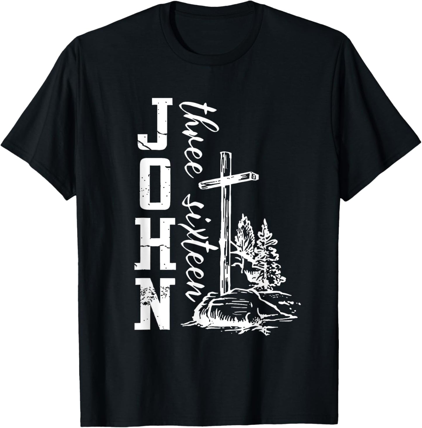 John 3:16 Christian Cross Bible T-Shirt - T-Shirt | Black