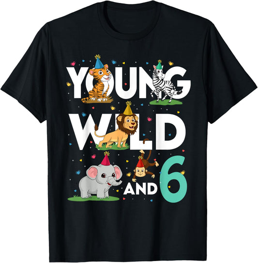 6 Year Old Zoo Birthday Shirt Safari Jungle Animal 6th T-Shirt - T-Shirt | Black