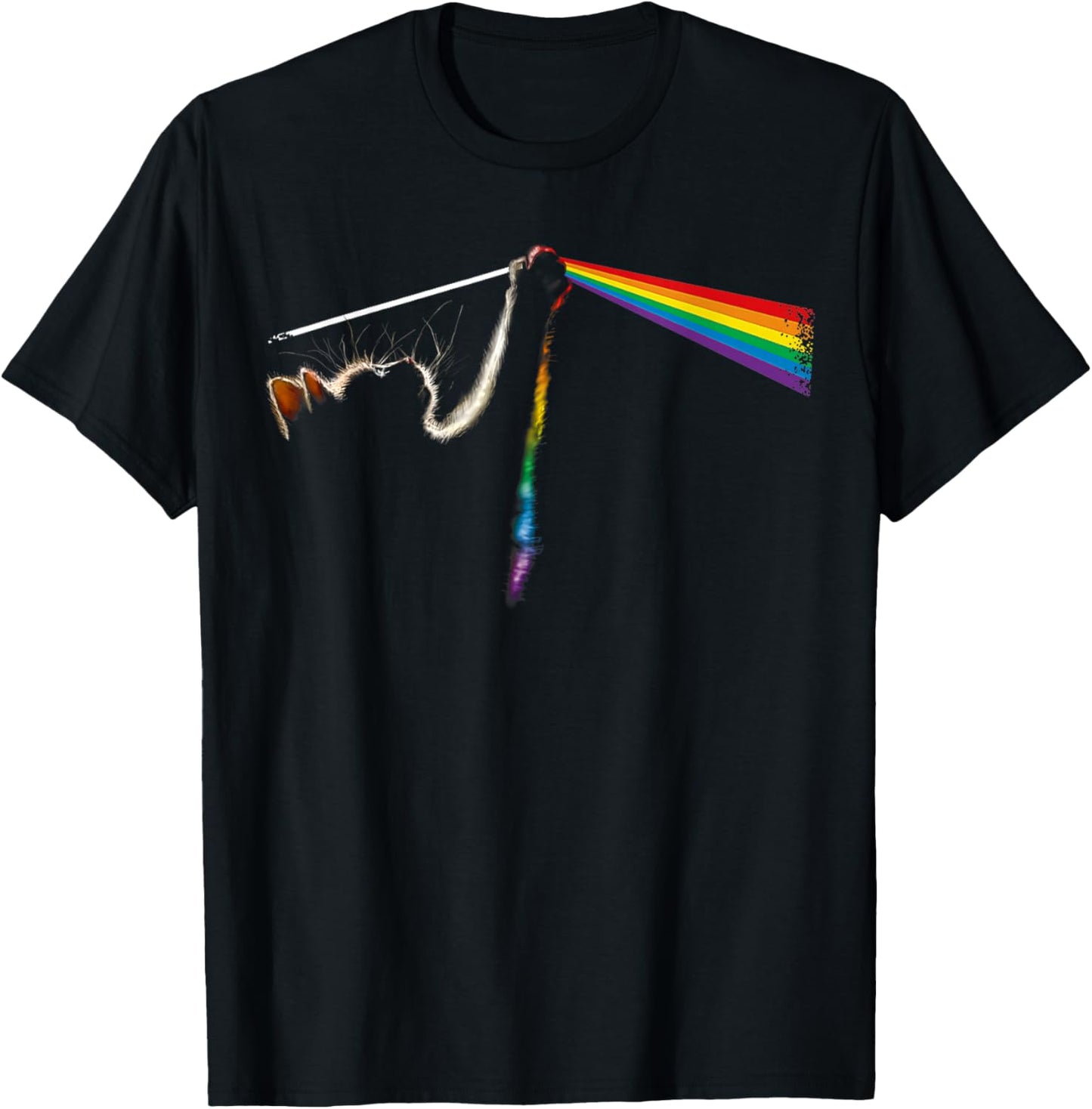 Vintage Cat Lover Dad Cat Mom Prism Rainbow Light Rock Music T-Shirt - T-Shirt | Black