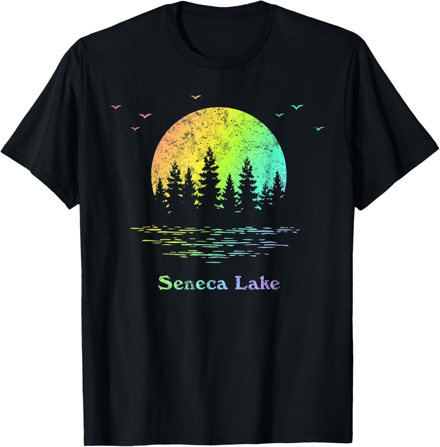Seneca Lake Outdoor Adventure Family Vacation Rainbow T-Shirt - T-Shirt | Black