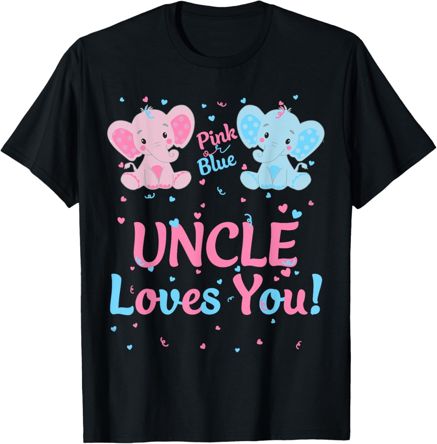 Uncle Gender Reveal Elephant Pink or Blue Matching Family T-Shirt - T-Shirt | Black