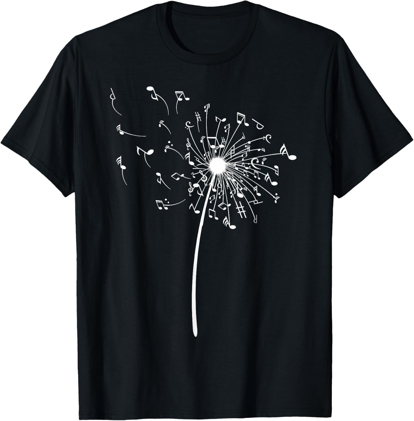 Funny Music Notes Gift Women Cool Dandelion Flower T-Shirt - T-Shirt | Black