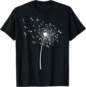 Funny Music Notes Gift Women Cool Dandelion Flower T-Shirt - T-Shirt | Black