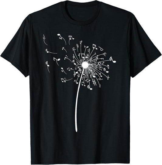 Funny Music Notes Gift Women Cool Dandelion Flower T-Shirt - T-Shirt | Black
