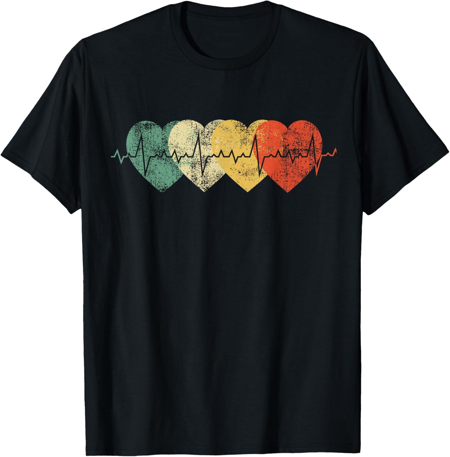 Funny Nurse Heartbeat Gifts Retro Vintage Heart Nursing T-Shirt - T-Shirt | Black