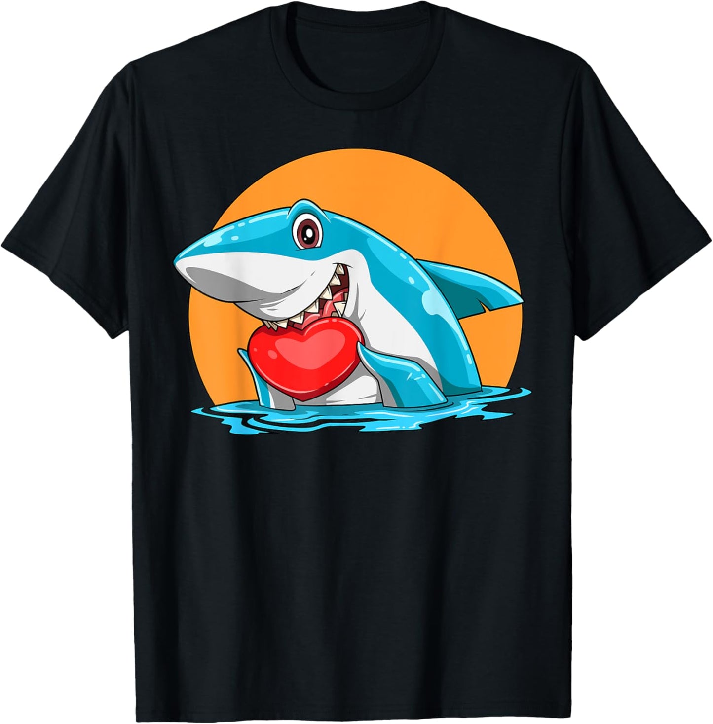 Shark Valentine's Day Loving Shark Heart Eating Shark Hearts T-Shirt - T-Shirt | Black