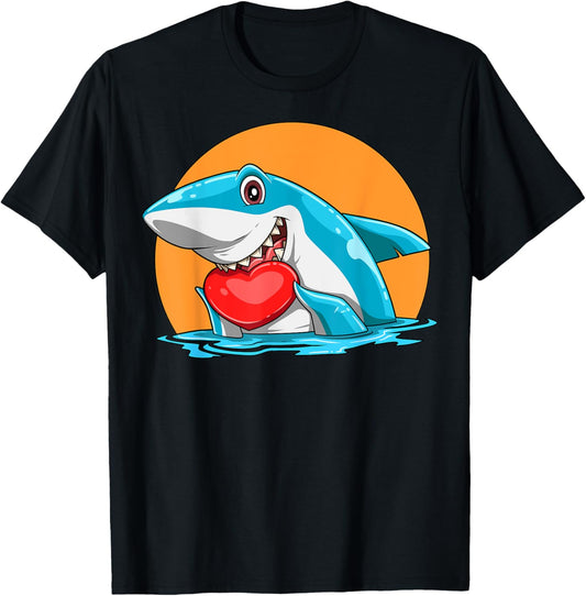 Shark Valentine's Day Loving Shark Heart Eating Shark Hearts T-Shirt - T-Shirt | Black