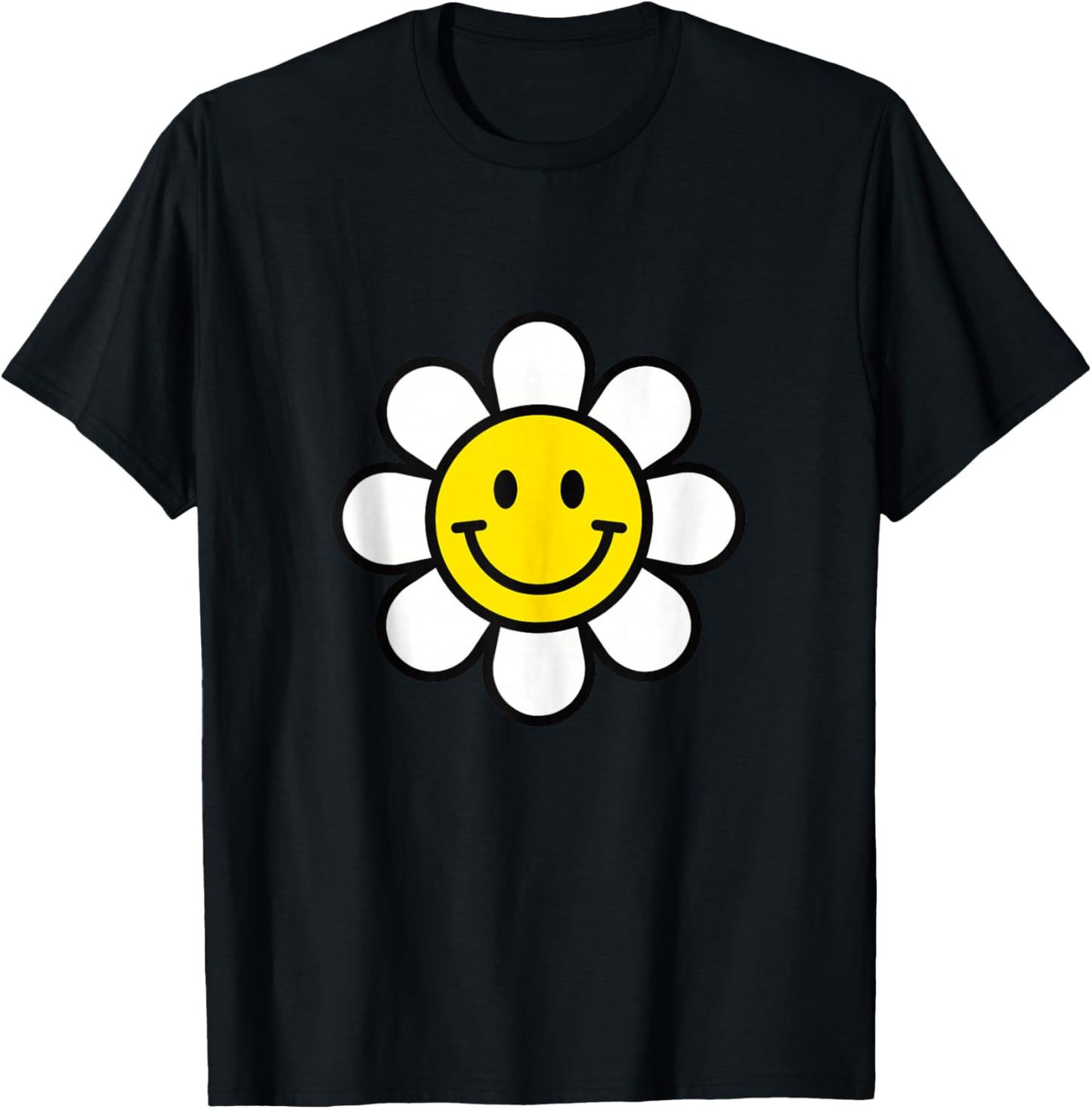 Yellow Happy Smiling Smile Face Daisy Flower Shirt Kids Girl T-Shirt - T-Shirt | Black