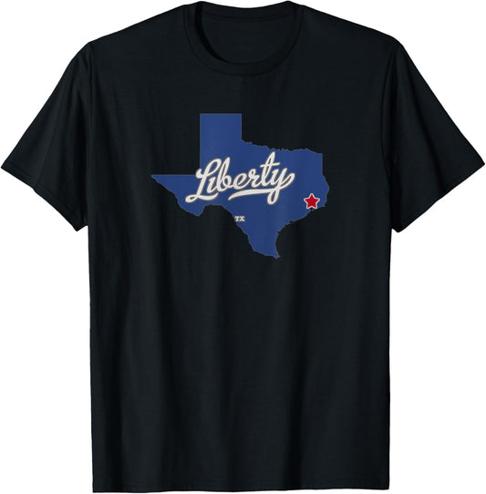 Liberty Texas TX Map T-Shirt - T-Shirt | Black