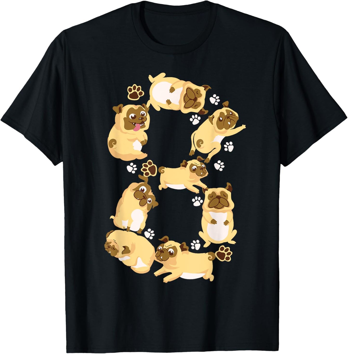 Cute Dog 8th Birthday Gift | Cool 8 Years Old Pug Boys Girls T-Shirt - T-Shirt | Black
