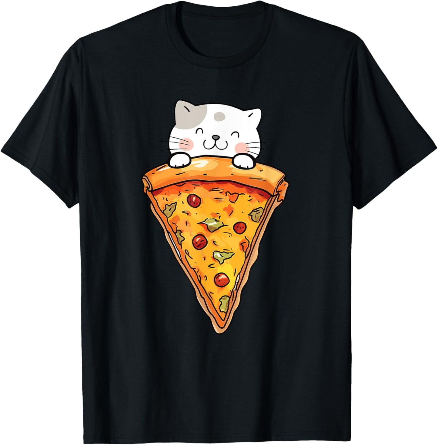 Cute Cat With Pizza Slice - Food Lover Pizza Baker T-Shirt - T-Shirt | Black
