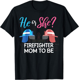Gender Reveal He Or She Mom To Be Firefighter Future Mother T-Shirt - T-Shirt | Black