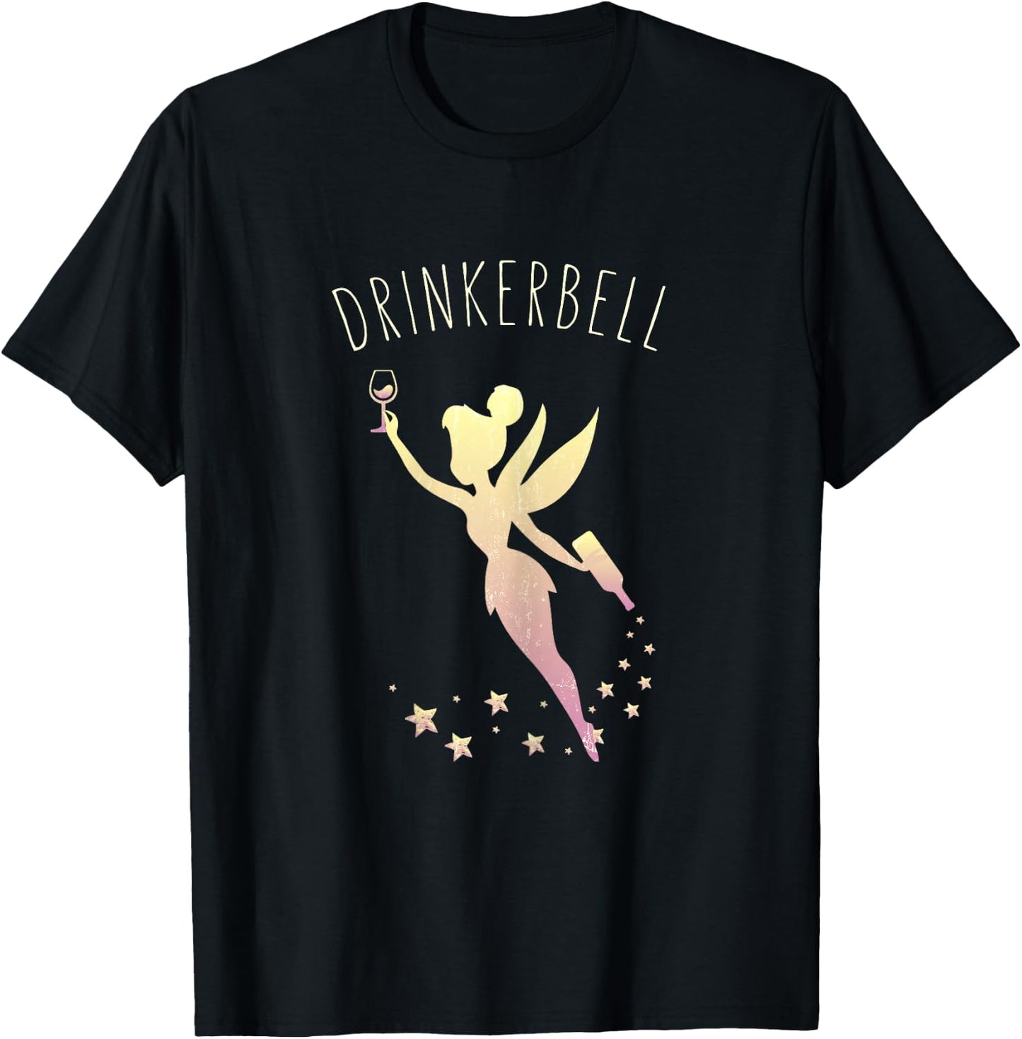 Drinkerbell Fairy Stars Cute Wine Drinking T-Shirt - T-Shirt | Black
