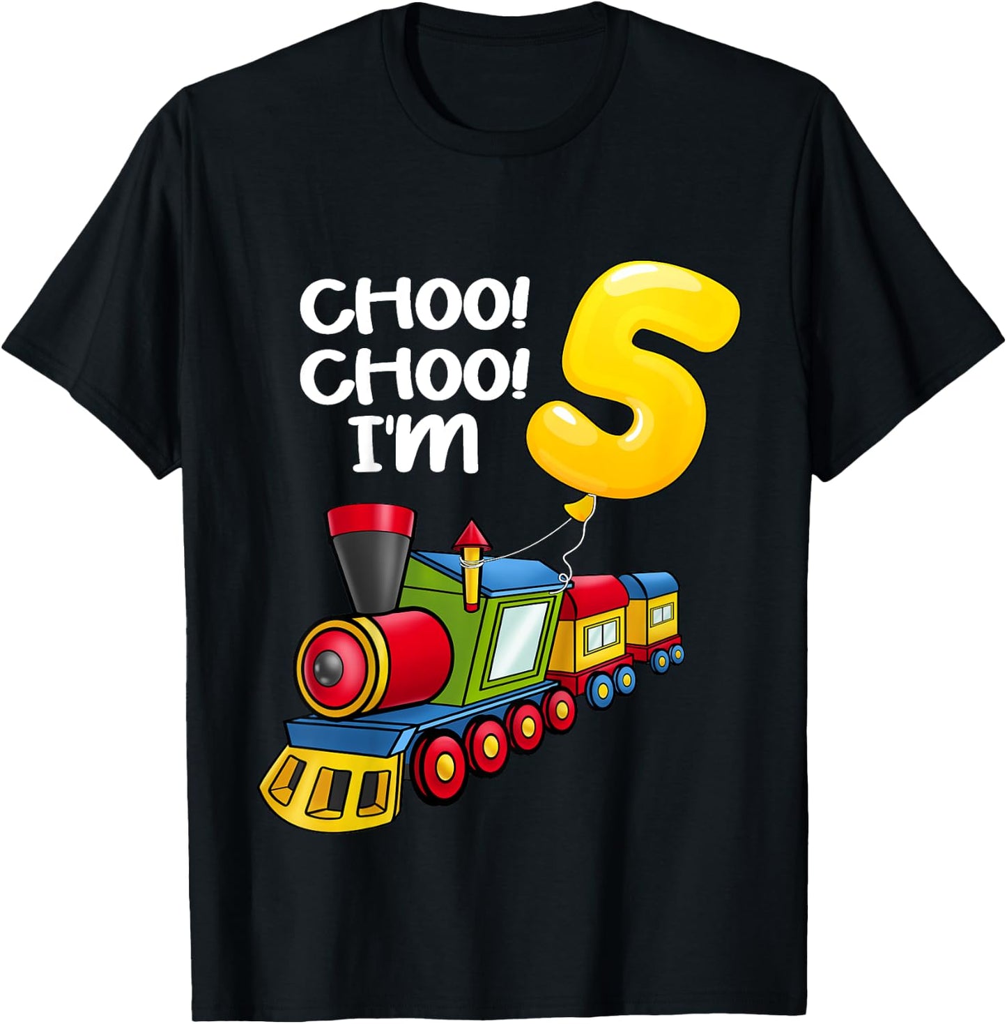 Kids Choo Choo I'm 5 Years Old Locomotive Boys Train 5th Birthday T-Shirt - T-Shirt | Black
