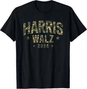 Camo Harris Walz 2024 Election Tim Walz Kamala Camouflage T-Shirt - T-Shirt | Black