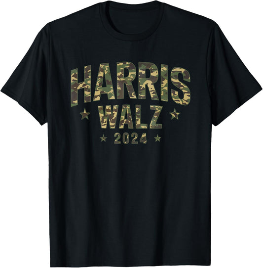 Camo Harris Walz 2024 Election Tim Walz Kamala Camouflage T-Shirt - T-Shirt | Black