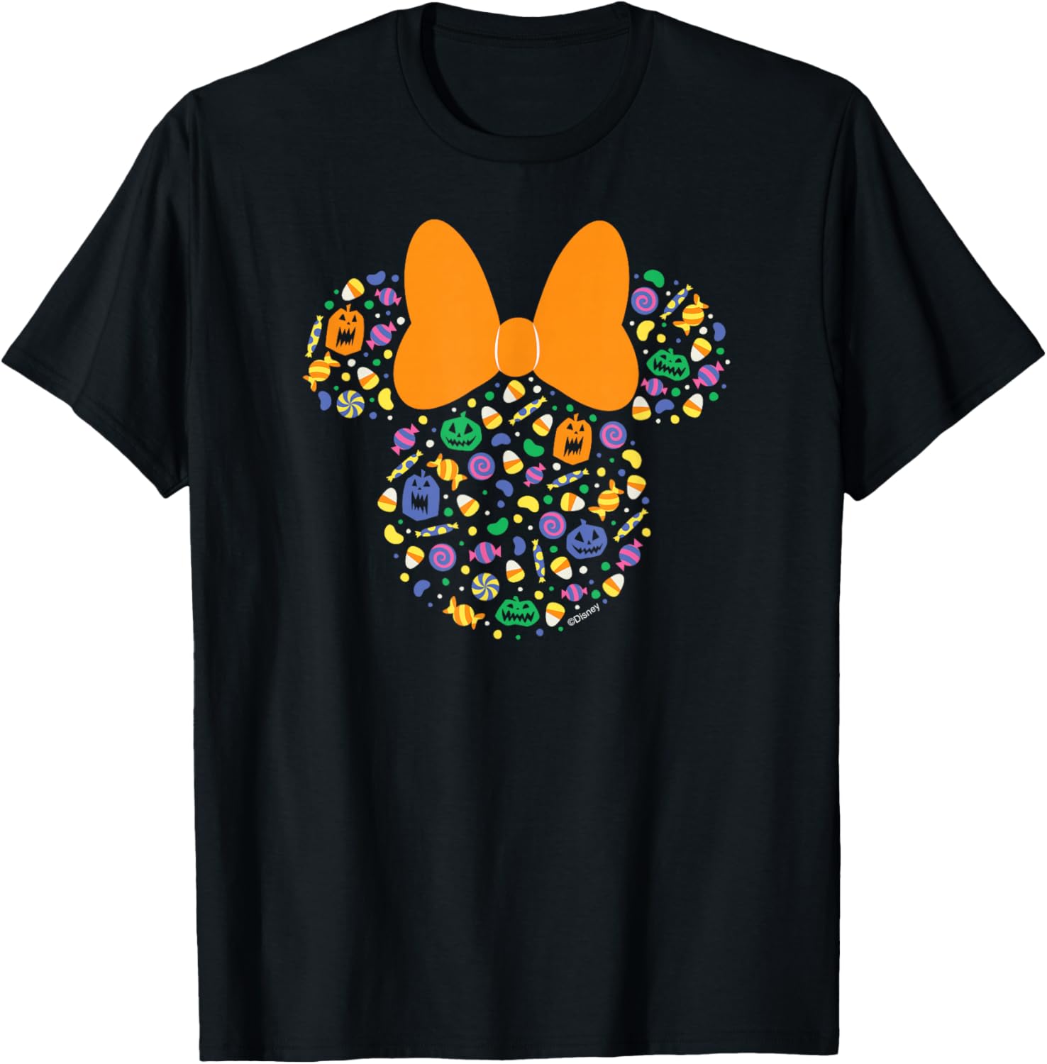 Disney Minnie Mouse Halloween Head Icon Pumpkins and Candy T-Shirt - T-Shirt | Black