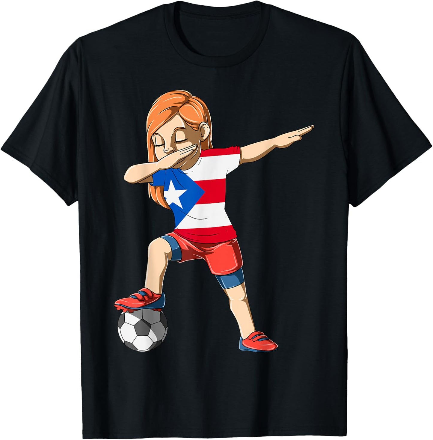 Dabbing Soccer Girl Puerto Rico Jersey Puerto Rican T-Shirt - T-Shirt | Black
