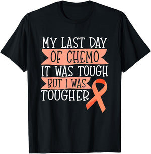 Orange Ribbon Leukemia Kidney Cancer Last day of Chemo Gift T-Shirt - T-Shirt | Black