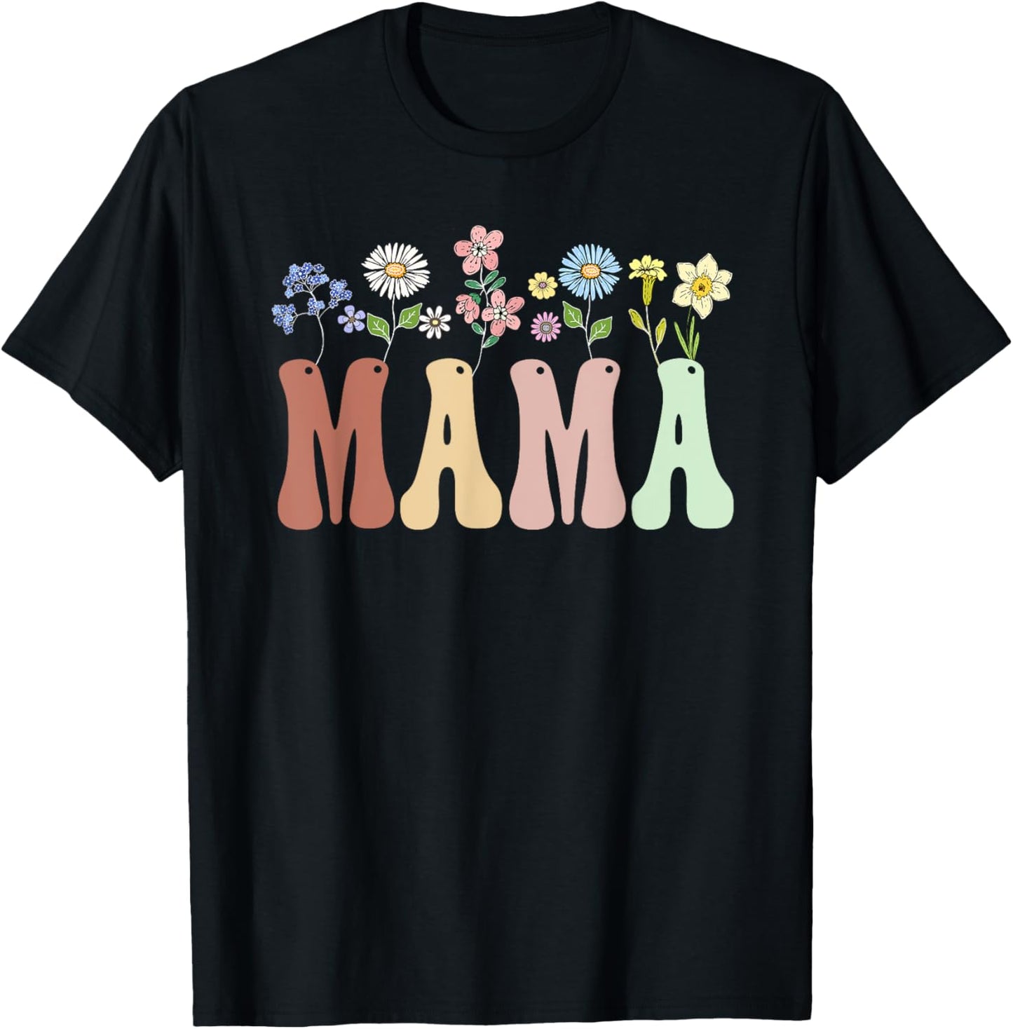 Mama Gifts Women Wildflower Floral Design Mama T-Shirt - T-Shirt | Black