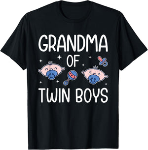 Grandma Of Twin Boys Grandmother Of Two Twin Grandma T-Shirt - T-Shirt | Black