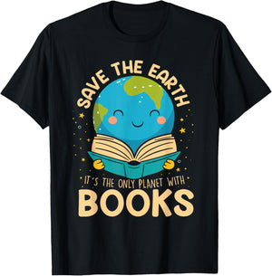 Save Earth It´s Only Planet with Books Reader Earth Day T-Shirt - T-Shirt | Black