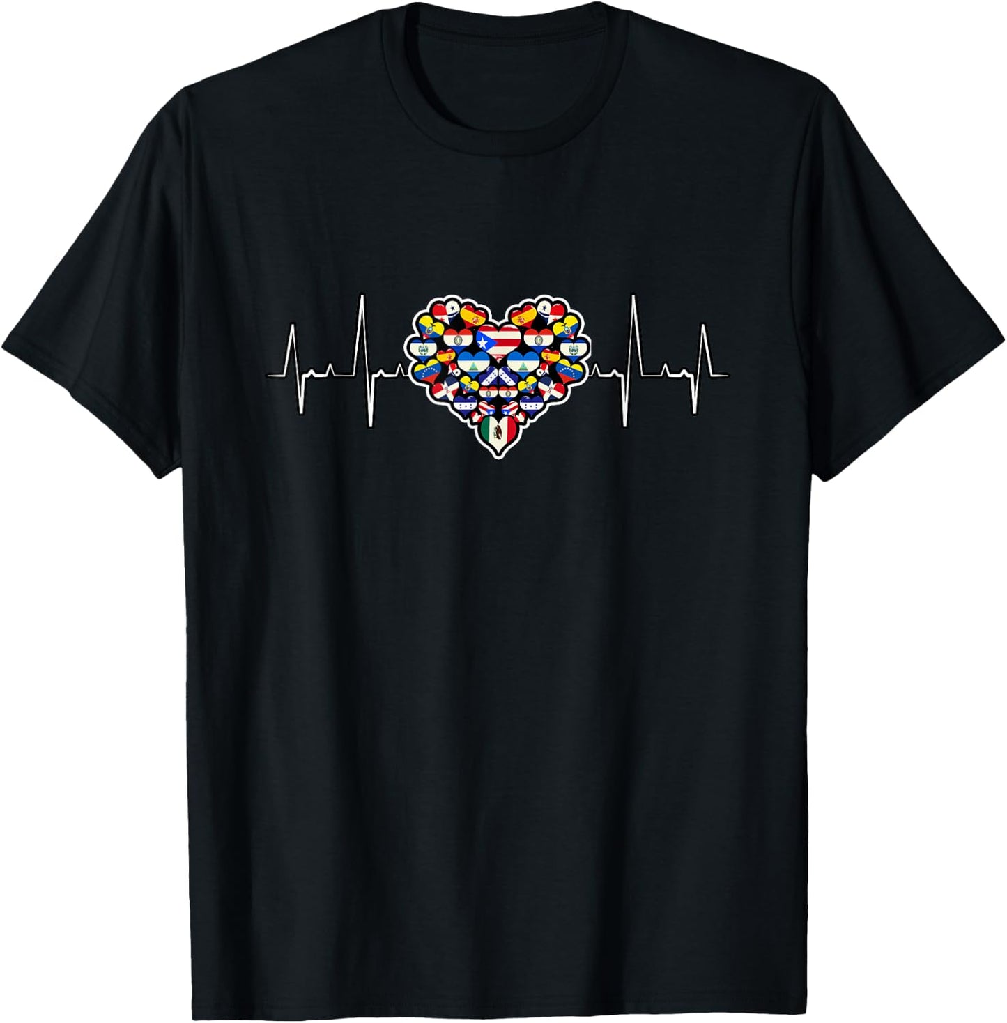 Hispanic Heritage Month All Countries Flags Heart T-Shirt - T-Shirt | Black
